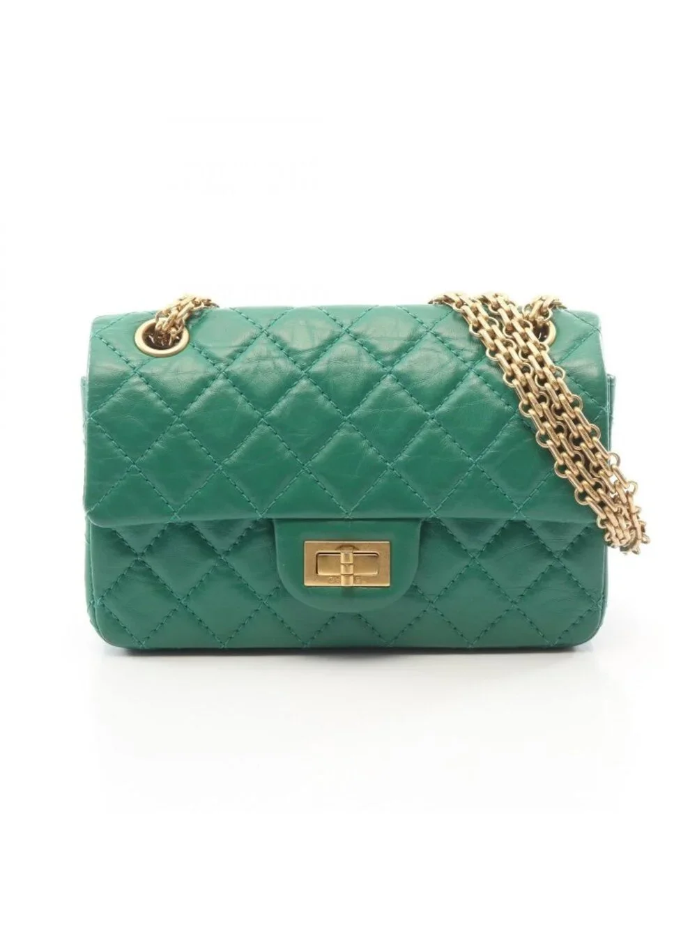 Chanel Shoulder Bag 2.55 Mini Quilted Green Leather Chain